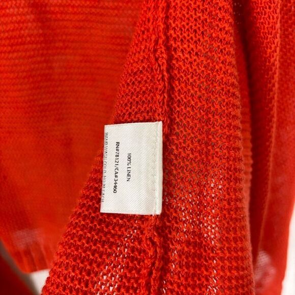 Eileen Fisher Orange Open Knit Short Sleeve 100% Linen Cardigan Top - Picture 6 of 7